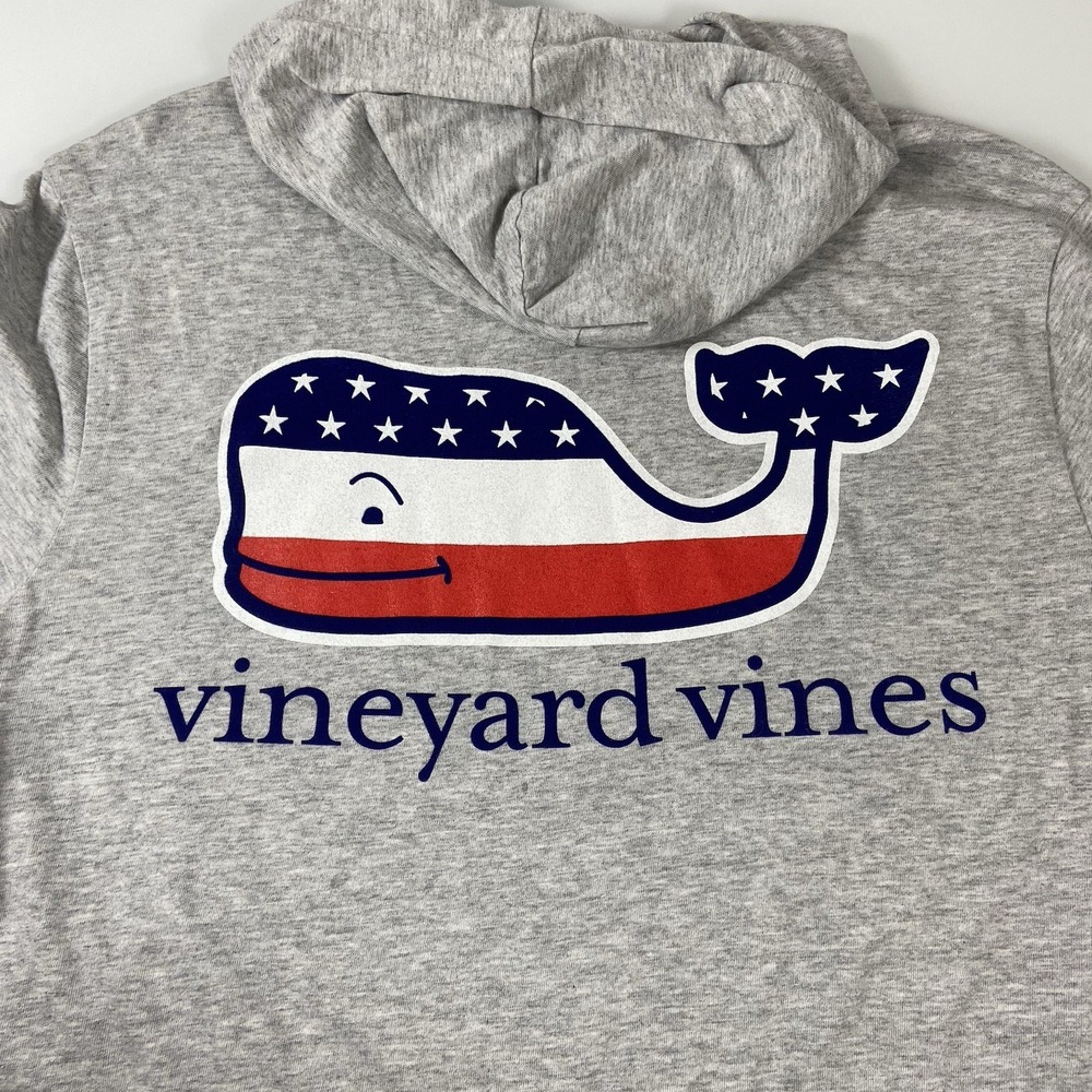 Vineyard Vines Gray Hoodie T-Shirt Patriotic Whale Long Sleeve‎ New Men's Small